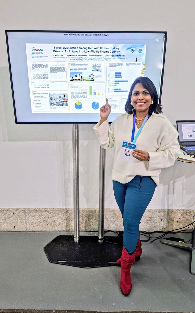 ManikkageYasuni's tweet photo. Our Sri Lankan study on sexual dysfunction among men with chronic kidney disease, presented at #WMSM2026.
We found that 80% of men with CKD had sexual dysfunction.
Greater awareness &amp; open doctor–patient communication are essential to improving quality of life in CKD.
@ISSM_INFO https://t.co/HqWAgQ61Ju