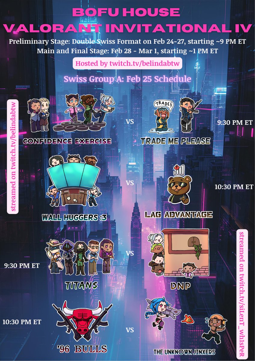 Swiss Group A Day 2 tonight at 9:30 PM ET!

Catch all the action on my stream @ twitch.tv/belindabtw or on <a href="/OkLessGoLoL/">Jeff</a>’s stream @ twitch.tv/silent_wh1sper

Find out which four teams will advance to the Main Stage on Saturday! 🥳