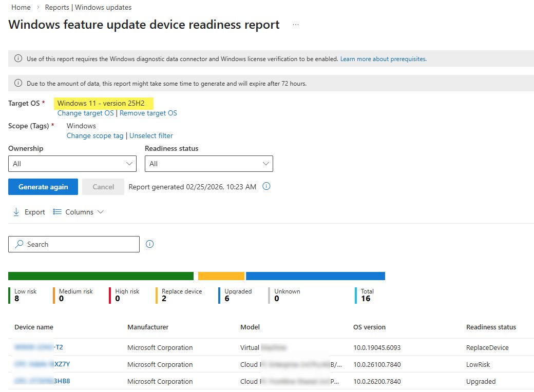 #Windows11 25H2 is now available in Feature Update Device Readiness report in #MSIntune console
