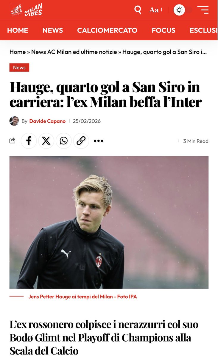 davide_capano's tweet photo. #Hauge, quarto gol a #SanSiro in carriera: l’ex #Milan beffa l’#Inter ⚽️
Il dato post #InterBodo per @MilanVibesIT👇🏻
https://t.co/GC8rozJVpe https://t.co/u3Gn2gqbQO