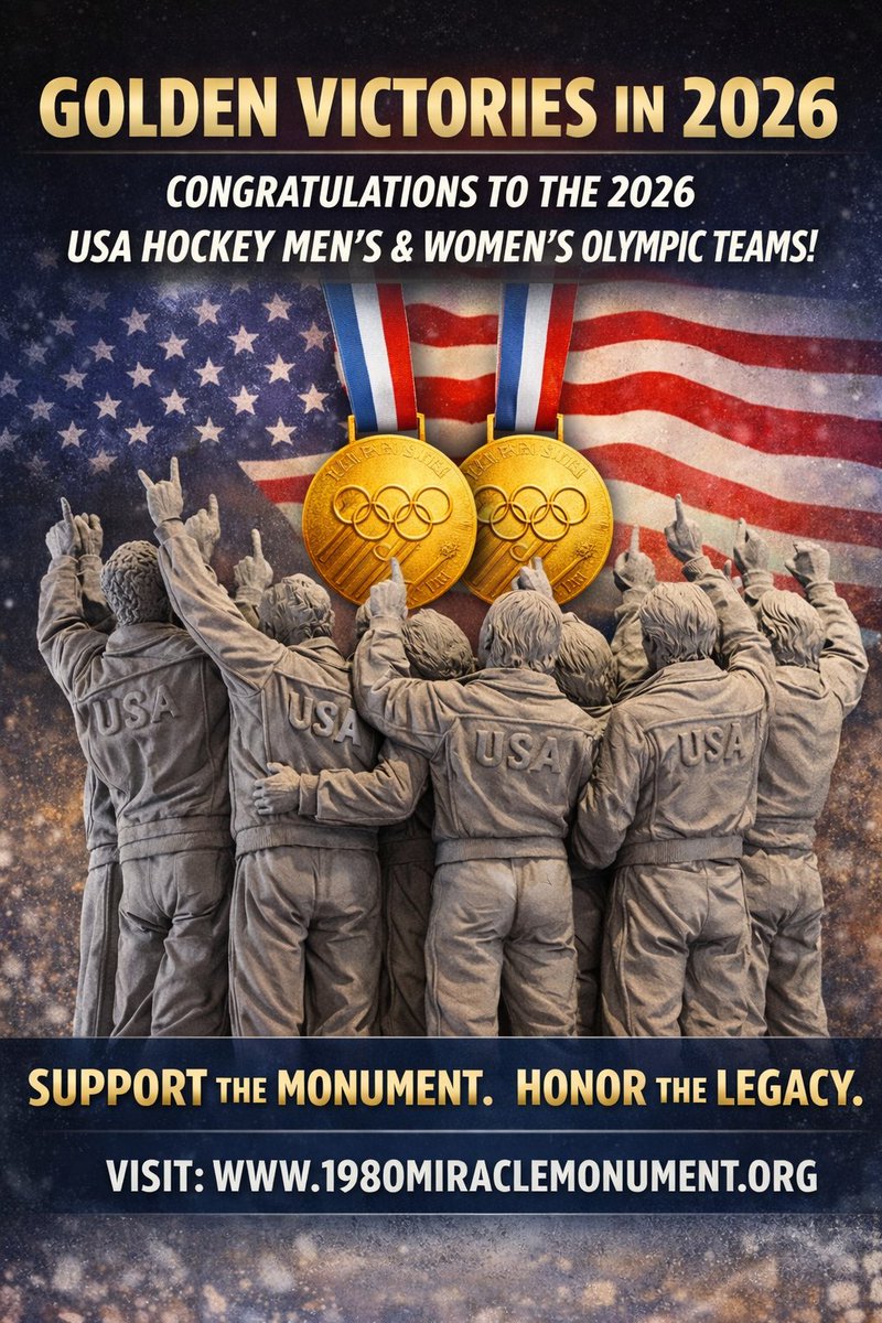 MiracleMonument's tweet photo. Congratulations to the 2026 @usahockey  Men’s &amp; Women’s Olympic Teams on their incredible 🥇runs. From the @1980MiracleTeam to today’s champions, the spirit of 🇺🇸 hockey lives on.  

Help us honor the legends who started it all!  🏒🇺🇸🏅

For More Info: 
🔗 https://t.co/xZWUxqgKZq https://t.co/1kQB87DJTC