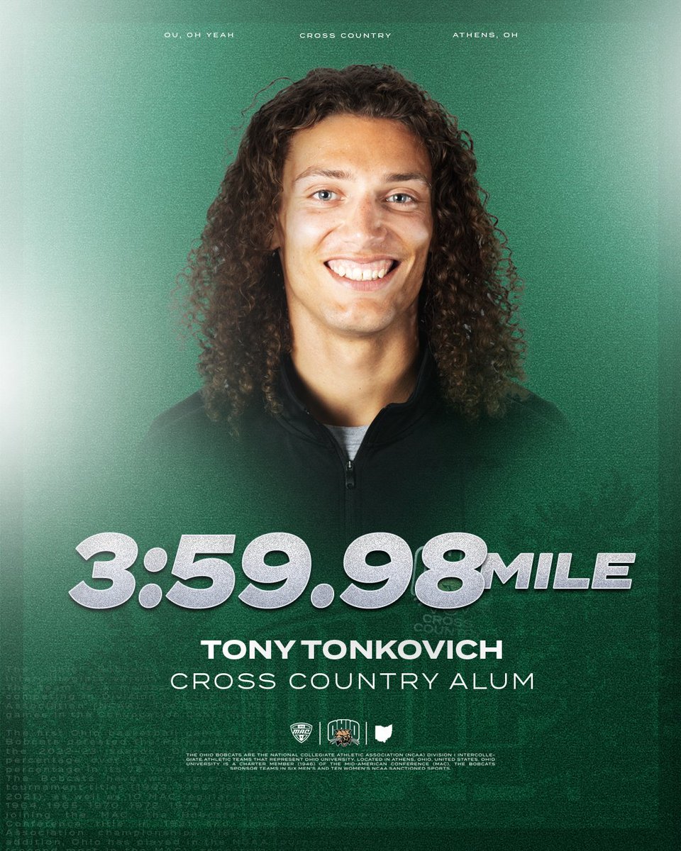 𝗔𝗟𝗨𝗠𝗡𝗜 𝗦𝗣𝗢𝗧𝗟𝗜𝗚𝗛𝗧 📈

Bobcat excellence doesn’t stop after graduation—Congratulations to Cross Country alum Tony Tonkovich on running a sub-four-minute mile (3:59.98). 😼

#OUohyeah