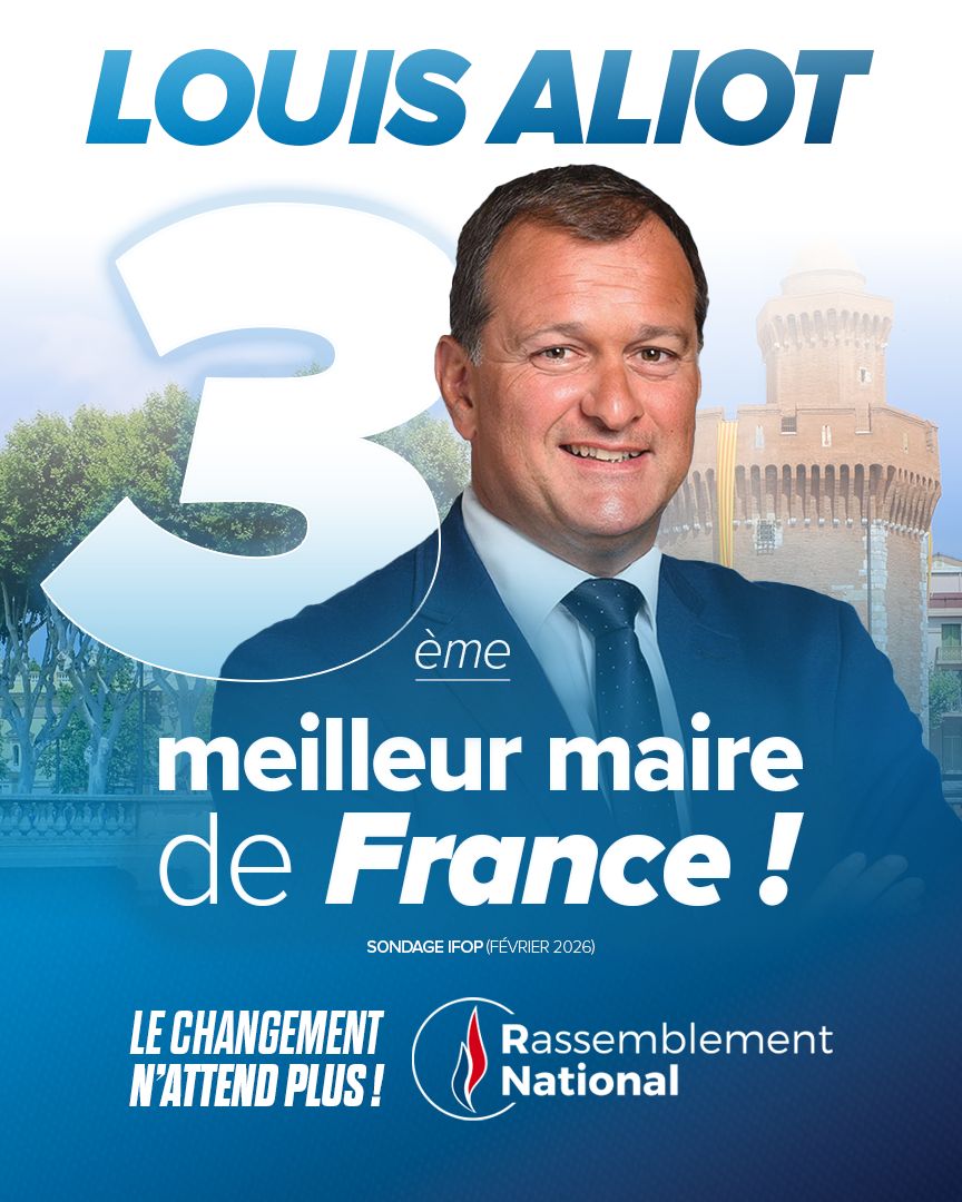 RNational_off's tweet photo. 🇫🇷 6 ans après son élection, Louis Aliot, vice-président du RN et maire de Perpignan, est classé 3ème meilleur de France !

Avec 70 % d’opinion favorable chez ses administrés, il a démontré durant ce mandat que la gestion RN, pragmatique et proche des habitants, apporte des solutions concrètes aux Français.

Rendez-vous samedi 28 février pour notre grand meeting des municipales avec @J_Bardella et @louis_aliot ! ▶️ https://t.co/Ib77Fl0LGO