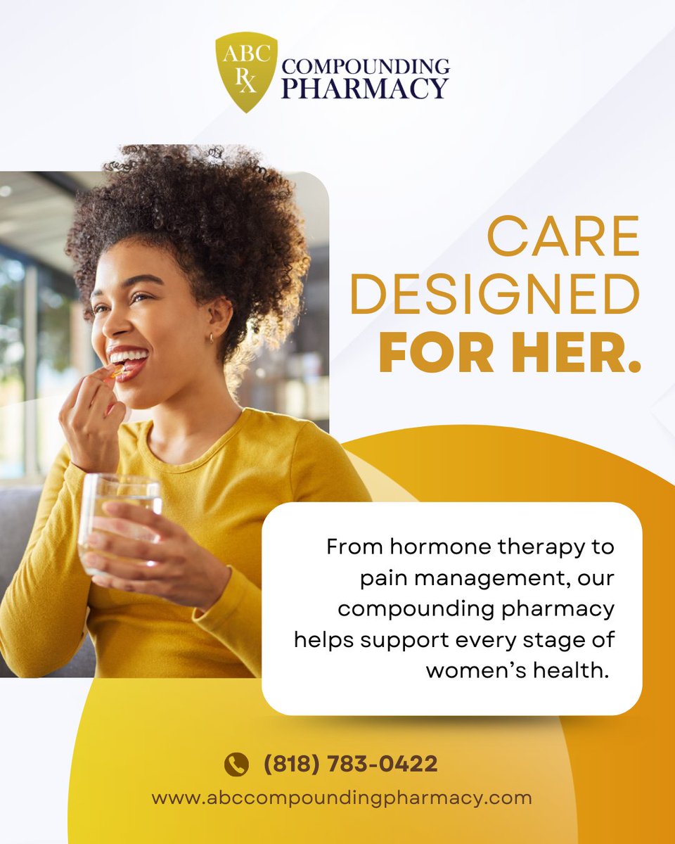 abccompounding's tweet photo. Every woman deserves care that fits her. 

ABC Compounding Pharmacy offers personalized solutions — from hormone therapy to pain management — tailored just for you.

Learn more 👉 https://t.co/BRz7qTKg0A

#ABCCompoundingPharmacy #WomensHealth #PersonalizedCare https://t.co/yVWob1Gazk