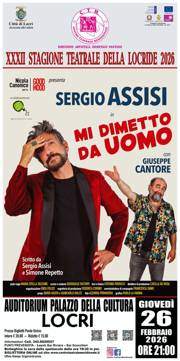YesCalabria's tweet photo. Mi dimetto da uomo di e con Sergio Assisi in scena a Locri il 26 febbraio https://t.co/sh5wJ3wKGB https://t.co/85DA4CeyP3