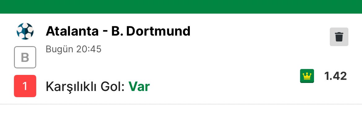 EskiUsulTahmin's tweet photo. 🍀⚽ Atalanta – Dortmund
Karşılıklı Gol Var
Oran: 1.42
İki ekip de hücum odaklı.
Tempo yüksek, savunma arkası tehdit var 👀
Karşılıklı skor senaryosu güçlü.
#ŞampiyonlarLigi #Atalanta #Dortmund #futbol #bahis #macanalizi #analiz #iddia #iddiatahmini #banko #kupon #galatasaray https://t.co/TymFYMuz12