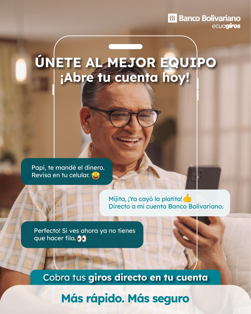 BcoBolivariano's tweet image. Ya no lo retires. ¡Recíbelo!💸Tu giro directo a tu cuenta Banco Bolivariano llega al instante.

¡Más rápido. Más seguro!💸

¡ÚNETE AL MEJOR EQUIPO!
Abre una cuenta con nosotros aquí: ecuagiros.com📲
  
 #Giros #Remesas #Ecuagiros #Familia #Ecuador #NoMásFilas