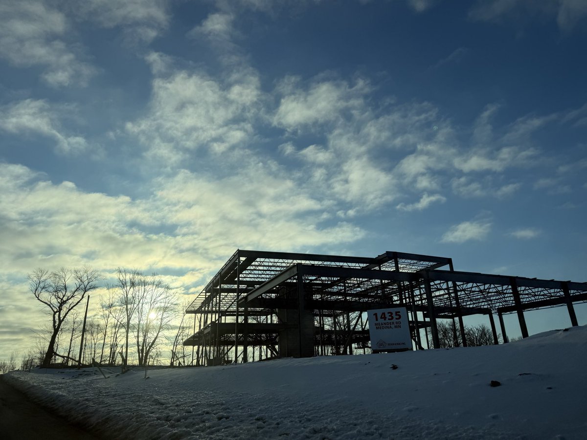 EgonautsNFT's tweet photo. Good morning from the Meander Park & Boardwalk independent CRE development. Steel frame being erected on the 16,000 sf Milestones Early Childhood Learning Center in Medina, Minnesota. No “learing” happening here. Opening fall 2026. 

#oote #MedinaMN #MeanderPark #Milestones #CommunityDevelopment
