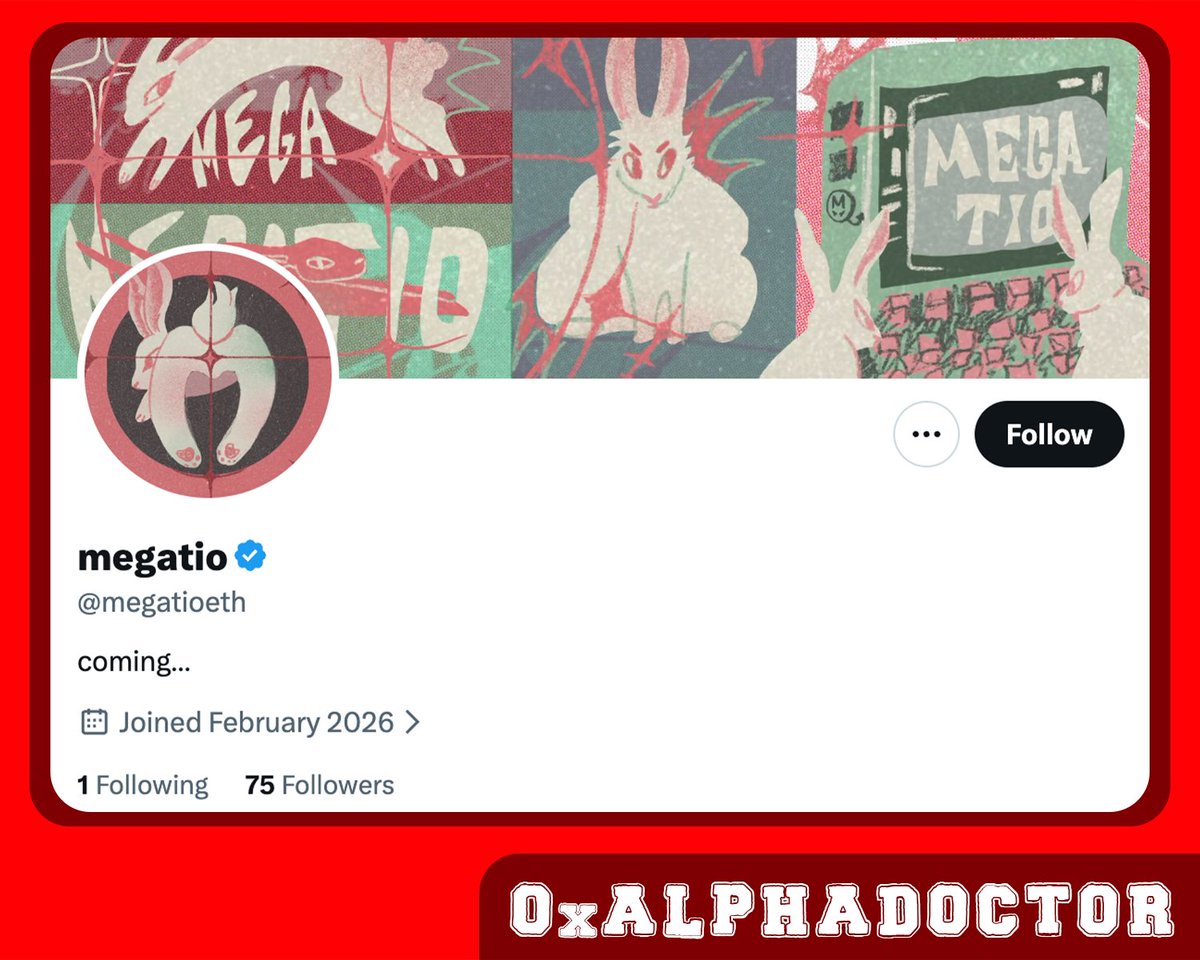 🚨 Very Early NFT Alpha:   

𒀸 <a href="/megatioeth/">megatio</a> 
      TBA ⊹ TBA ⊹ MegaETH    

Do you need WL?

Turn on notis here: <a href="/0xAlphaDoctor/">AlphaDoctor</a>