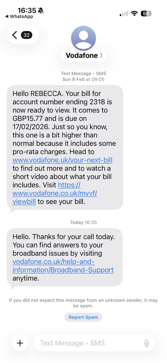 RebeccaCMason's tweet photo. @VodafoneUK pleaS assist.. I have had this message about the phone call but I haven’t made a call to you guys? https://t.co/jTo201vMUn