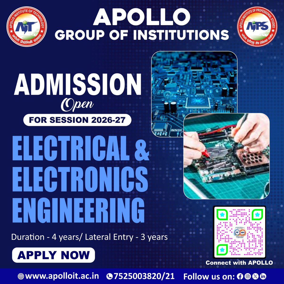 ApolloKanpur's tweet photo. ⚡ Admissions Open for https://t.co/F2cJ30qngA in Electrical and Electronics Engineering!

Join *Apollo Group of Institutions*, Sarsaul, Kanpur and power your future with innovation and expertise.

#AdmissionsOpen2026 #ApolloGroupOfInstitutions #FutureTech https://t.co/bh53R6q1nq