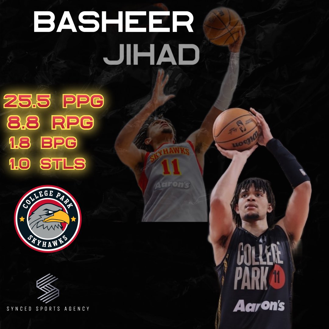SyncedSports's tweet photo. Since named a starter for the @cpskyhawks, Basheer (@basheerjihad11) has been on a tear. Over his last 4 games, he’s averaging: 25.5 PPG | 8.8 RPG | 1.8 BPG on elite efficiency. Carrying this momentum forward while fasting for Ramadan has been impressive. Ramadan Basheer is here! https://t.co/GxAaCKDcK9