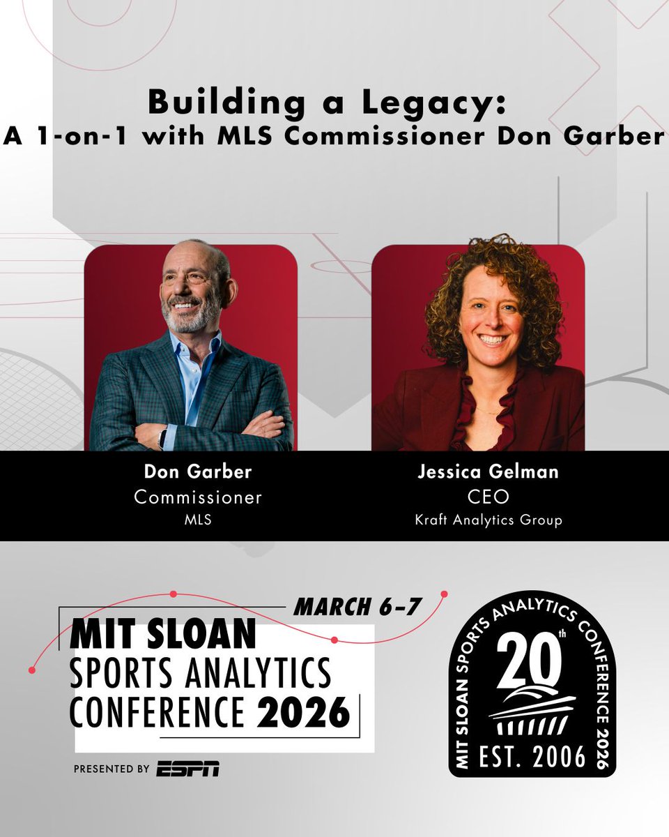SloanSportsConf's tweet photo. π£ SSAC 2026 | Welcoming More League Commissioners to the Stage π£
π Adam Silver with Sue Bird
β½ Don Garber with Jessica Gelman
Inside the future of league building, talent, and media.
π Join the ticket waitlist: https://t.co/SBmGHKS2k2
#SSAC26 #AnalyticsIsLife https://t.co/F6t8fd8XmV