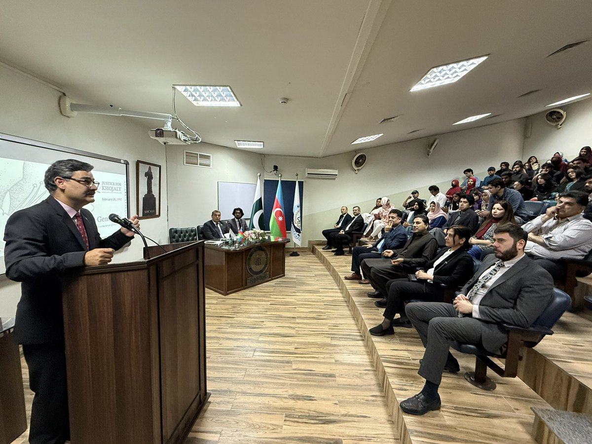 IamAbrarRana's tweet photo. Today the Embassy of 🇦🇿 in Pakistan, together with Bahria University, one of the 🇵🇰's prestigious higher education institutions, organized a seminar &amp; photo exhibition dedicated to the 34th anniversary of the Khojaly genocide. Amb of 🇦🇿 to 🇵🇰, H.E Khazar Farhadov delivered speech https://t.co/KR1VAf1NYT