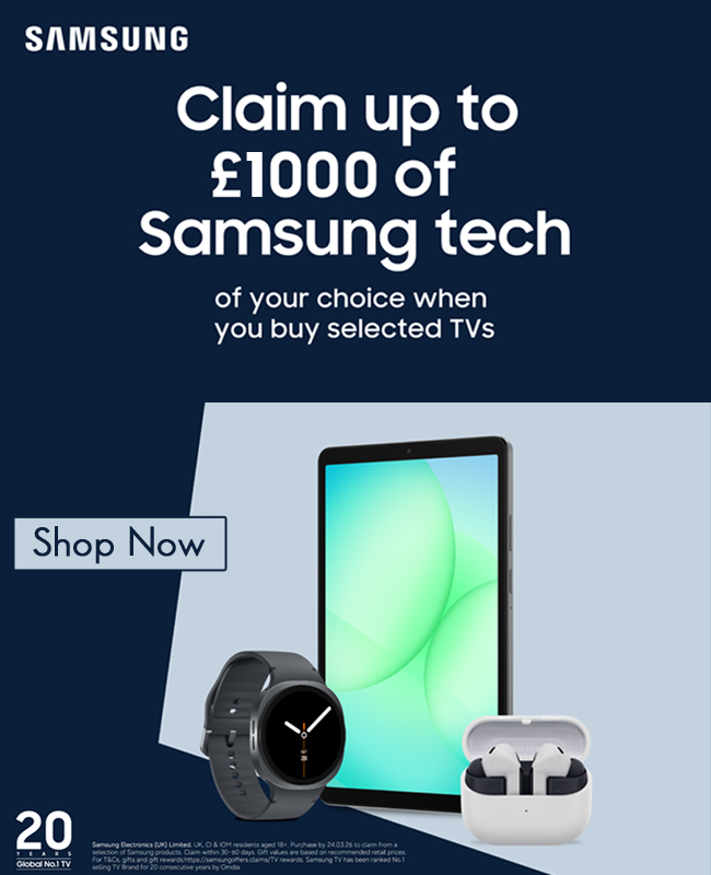 electricshopcom's tweet photo. Claim up to £1,000 in Samsung tech! 🎁

Buy a qualifying Samsung TV or Soundbar between 25 Feb – 24 Mar 2026 and choose up to £1,000 in Samsung gift(s).

Claim 30–60 days after purchase
T&amp;Cs apply. Reward value varies by model.
Shop Now: https://t.co/ilK0lfoUyt https://t.co/uMu4YfAIUi