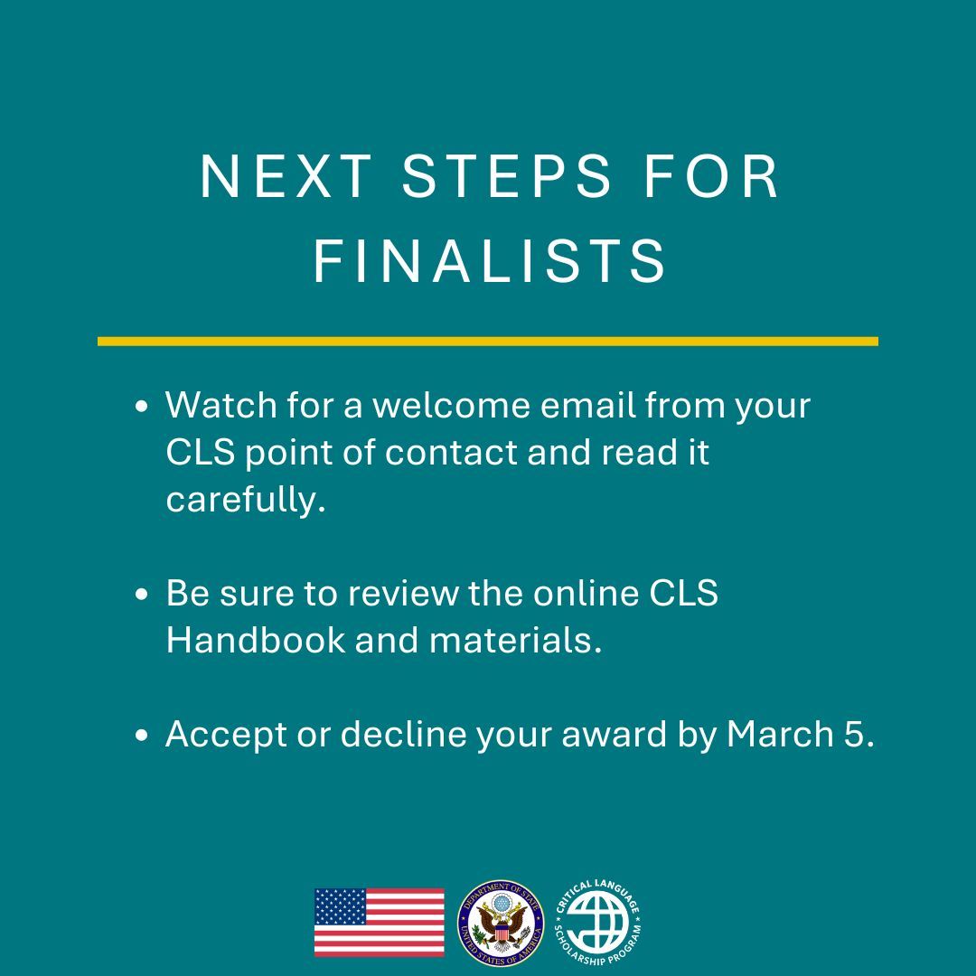 CLSscholarship's tweet photo. CLS semifinalists, check your email - 2026 notifications have been sent! 🎉 We applaud all applicants for their commitment to language learning! 

Read more: https://t.co/PS4qOVGLoE

@ECAatState #SayYestoCLS #ExchangeOurWorld https://t.co/SCdhe7gzif