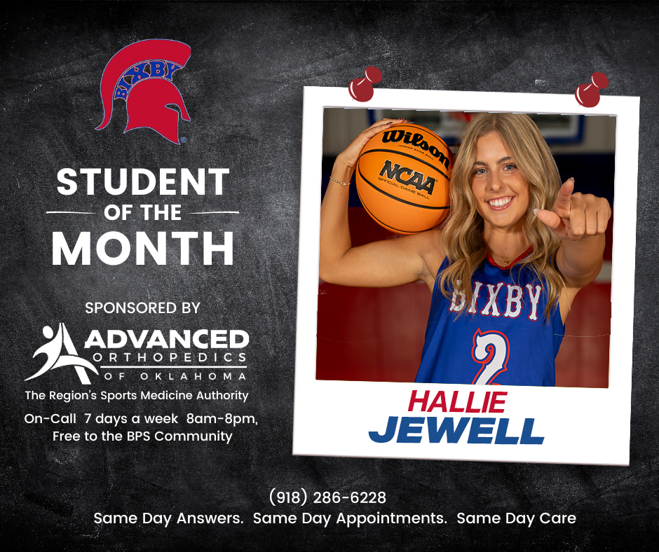 The Bixby Spartans Athletics Department would like to recognize the Advanced Orthopedics of Oklahoma Student of the Month! 
🏀 Hallie Jewell | Class of 2027
#BixbySpartans | #PlayLikeChampions | <a href="/bixbywbb/">Bixby Lady Spartan Basketball</a>