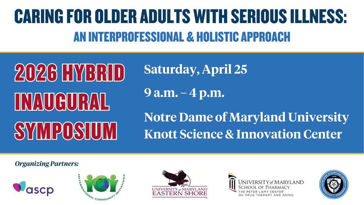 LamyCenter's tweet photo. Join us for the Inaugural Hybrid Symposium: Caring for Older Adults with Serious Illness: An Interprofessional &amp; Holistic Approach.

📅 April 25, 2026
🕘 9 a.m. – 4 p.m. 
🏛️Notre Dame of Maryland University Knott Science &amp; Innovation Center
🌐 Hybrid attendance available https://t.co/e006ZaSpHK