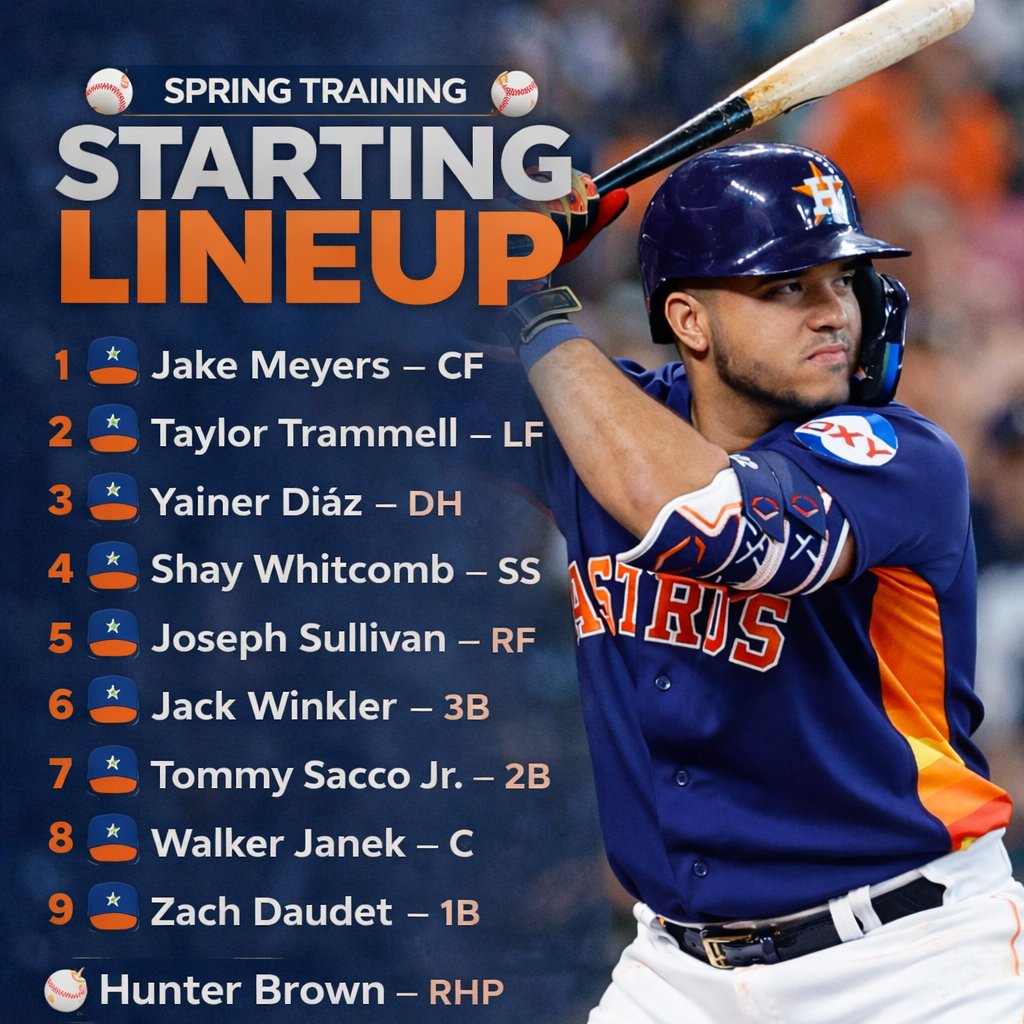 robielvega's tweet photo. ⚾🔥 Starting Lineup – Spring Training vs Miami 🔥⚾

#SpringTraining #Astros #MLB #Baseball #Lineup #HoustonAstros https://t.co/4K8JFHibcO