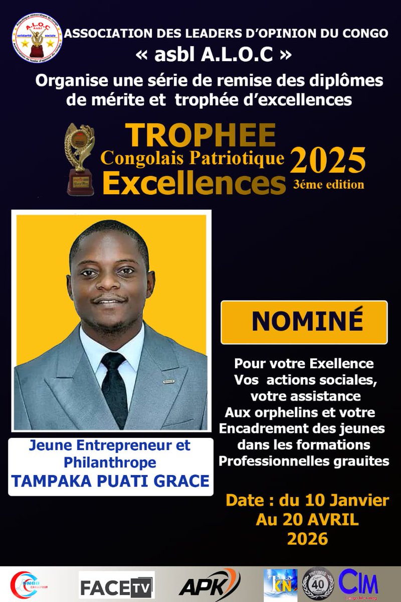 Un autre diplôme de mérite en mon honneur.

À tout SEIGNEUR, tout honneur🙏 
Rendez-vous à Kinshasa pour la cérémonie de remise de ce prestigieux diplôme de mérite, qui récompense mes actions sociales, mon aide aux veuves, aux orphelins et aux malades, ainsi que mon engagement