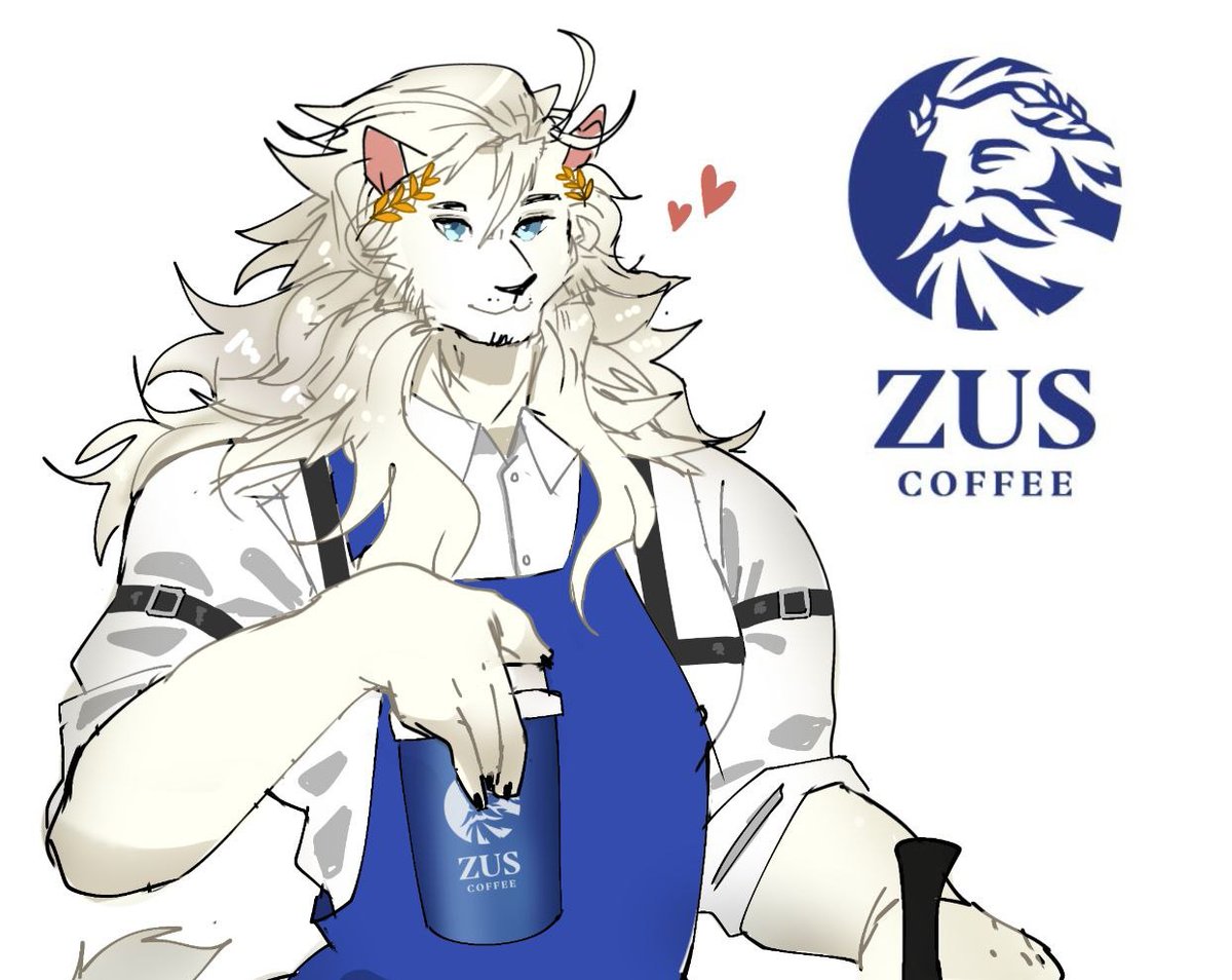 haznutte's tweet photo. locals were fighting over greek god branding issue so i turned him big buff gentle lion barista https://t.co/x2JJNa1cZ1