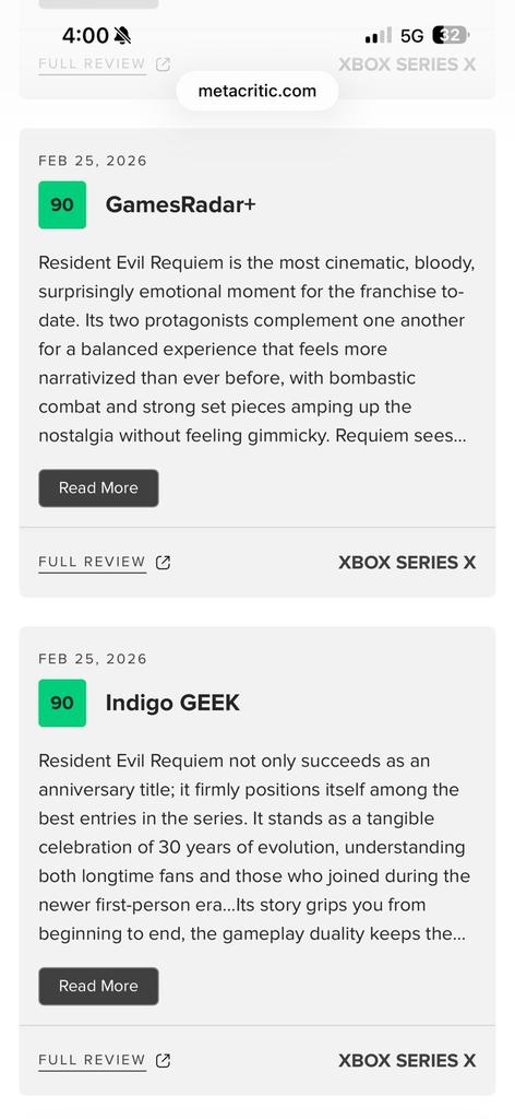 Y por si ser parte del jurado de TGA no fuera suficiente, después de mucho trabajo, Indigo GEEK ya está oficialmente dado de alta en Metacritic 🫡 y que mejor manera de empezar que con nuestra reseña de Resident Evil Requiem 🤓