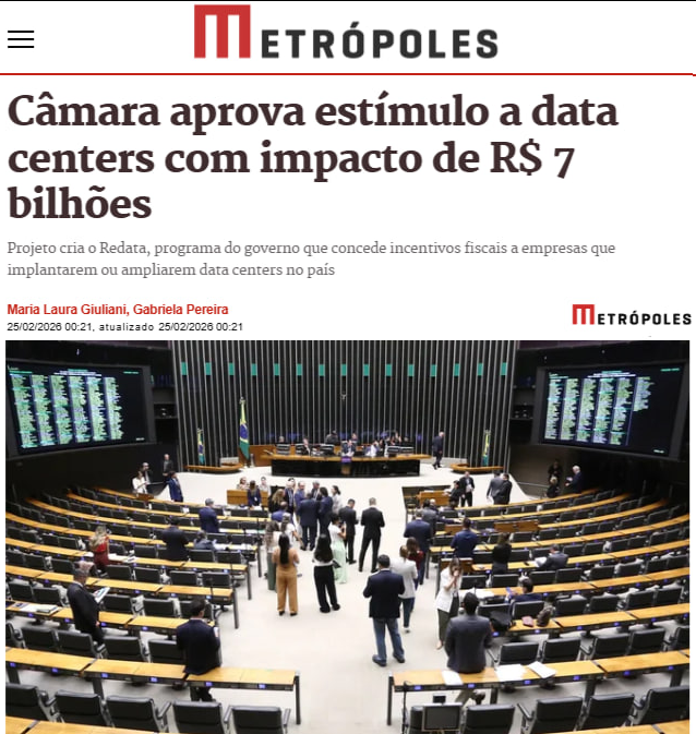 Mercado_Milion's tweet photo. #RNEW3 #RNEW4 #Redata
🚨Câmara aprova criação do Redata e concede incentivos fiscais para instalação de datacenters no Brasil
++Plenário da Câmara dos Deputados aprovou o Projeto de Lei nº 278/26, que institui o Regime Especial de Tributação p/ Serviços de Datacenter (Redata) https://t.co/72nNyHSh9J