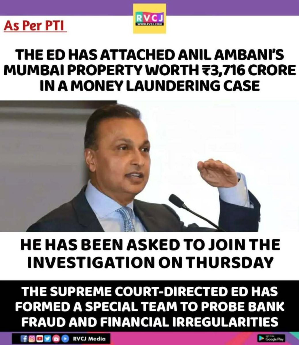 SanjDeep7's tweet photo. On behalf of approximately 150 crores of #India's respected people, I would like to applaud the Enforcement Directorate (@dir_ed ) and the #NarendraModi government for attaching #Reliance Group chairman #AnilAmbani's #Mumbai property, '#Abode', worth Rs 3,716 crore, under anti-money laundering laws.
#moneylaunderinglaws #ED
#IndiaUSTradeDeal #IndiaUSTradeDeal #RussianOil #India #USA #Russia #AnilAmbani #MukeshAmbani
#JeffreyEpsteinFiles #EpsteinTrumpFiles #EpsteinTrumpCoverUp #epsteinvideos #EpsteinIsland #epsteinvideos #EpsteinTrumpCoverUp #GautamAdani
@rajchengappa
@szarabi
@chinkis
@TVKVijayOffl
@OfficeOfOPS
@EPSTamilNadu
@VinodSharmaView
@harshvshringla
@anilswarup58
@Subhashgarg1960
@OmarAbdullah
@ArvindKejriwal
@ShekharGupta
@svaradarajan
@sardesairajdeep
@Swamy39
@KapilSibal
@SatpathyLive
@nramind
@smitaprakash
@DrAMSinghvi
@ShashiTharoor
@RajeevRC_X
@TVMohandasPai
@iChiragPaswan
@MPNaveenJindal
@anandmahindra
@theRohitBansal
@AshwiniVaishnaw
@18RahulJoshi
@Jairam_Ramesh
@sanjaypugalia
@MishraManan01
@vikassinghSrAdv
@pbhushan1
@jugeshinder
@sudhirchaudhary
@RajatSharmaLive
@profapm
@AncaVerma
@mkstalin
@HemantSorenJMM
@KTRBRS
@ysjagan
@Riteishd
@MamataOfficial
@mpparimal
@yadavtejashwi
@PChidambaram_IN