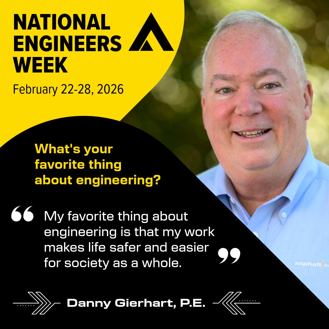 Asphalt_Inst's tweet photo. Thank you to all the engineers who keep us safe, maintain our utilities and transportation infrastructure and innovate to build a better world. As we celebrate National Engineers Week, we honor Jhony, Danny, Mark and Jason for their dedication. #NationalEngineersWeek #EWeek https://t.co/jDvOj5Fkzq