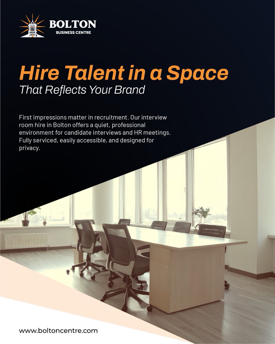 BoltonBusiness's tweet image. Recruit in a professional setting that reflects your brand. 
Book your interview room by visiting: boltoncentre.com/services/inter…

Social Media:
uk.pinterest.com/boltoncentre
facebook.com/BoltonBusiness…
instagram.com/boltonbusiness…
linkedin.com/company/bolton…

#InterviewRoom #RoomHireBolton #HiringUK