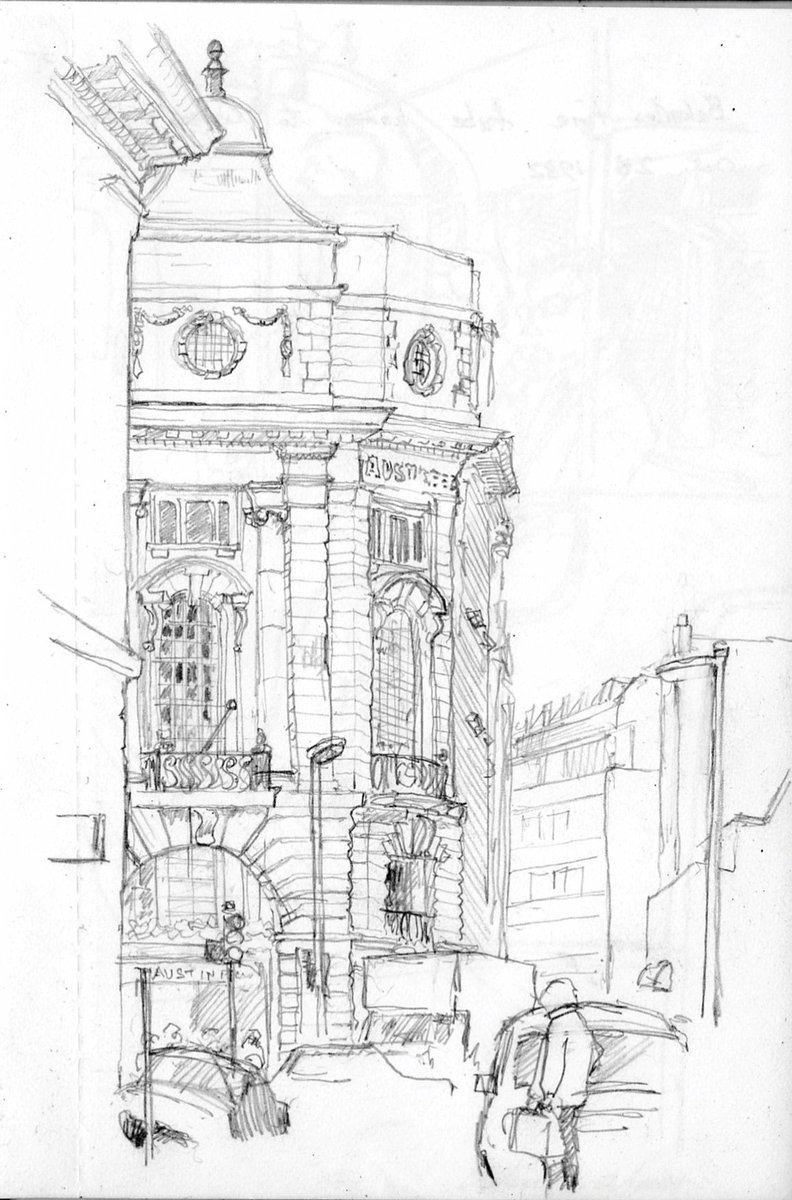 allantadams's tweet image. The corner of Vigo Street &amp;amp; Regent Street, London. Some posh windows for #WindowsOnWednesday. A lunchtime #UrbanSketch from my early days in heritage recording with RCHME. 

#ArchitecturalIllustration #pencil #drawing