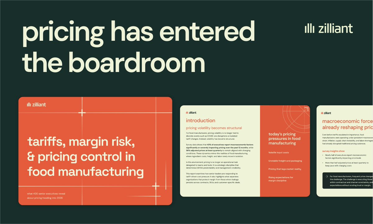 zilliant's tweet image. 🚨 Across-the-board price increases aren’t protecting margins anymore.

📉 They strain relationships and miss where risk lives.

💡 Our executive report shows how leaders shift to targeted pricing.

📄 Download the report 👉 zilliant.com/reports/tariff…

#PricingStrategy #MarginRisk