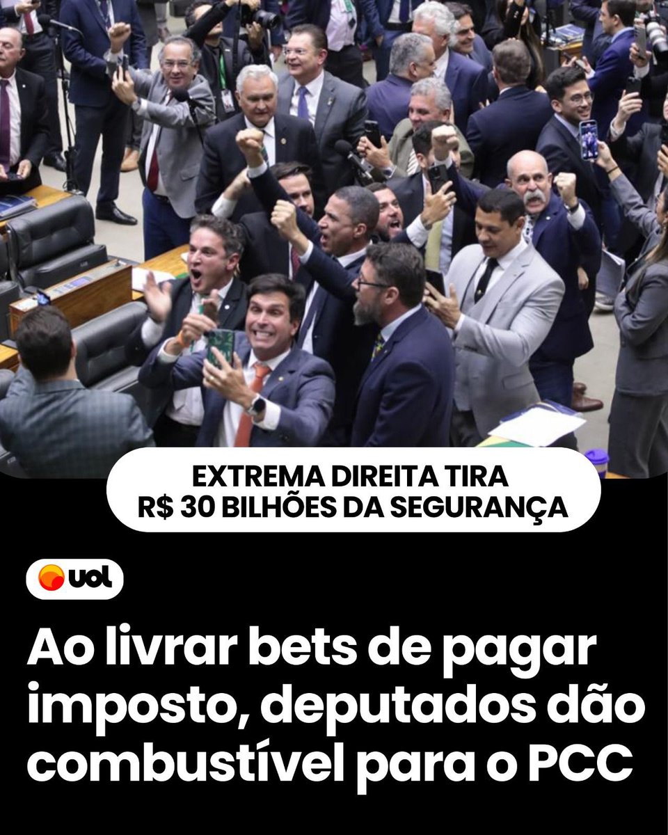 A extrema direita bolsonarista mexeu no Projeto de Lei Antifacção para proteger as casas de aposta.

O efeito prático? R$ 30 bilhões a menos para investir em segurança pública.

Enquanto isso, organizações criminosas como o PCC seguem expandindo seus esquemas, inclusive com