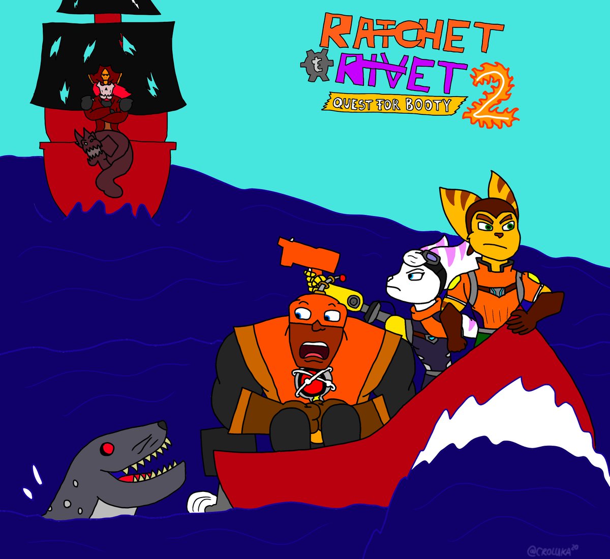 CROLUKA20's tweet photo. I made a cover just now based on the last post
#ratchetandclank #questforbooty #ratchet #clank #rivet #kit #captainquantum #owncharacter #robot #pirate #adventure #insomniacgames #lombax #fanart #drawing https://t.co/i4kHFG7kF2