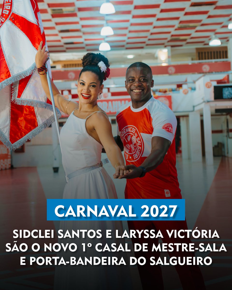 Laryssa Victória é a nova porta-bandeira do Salgueiro 

A artista que já teve passagens por Porto da Pedra e Arranco do Engenho de Dentro fará sua estreia no grupo especial no #Carnaval2027 ao lado de Sidclei Santos