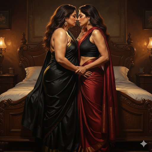 ShringaraSoul's tweet image. In rooms warmed by lamplight and carved in shadow, their closeness feels timeless—like a painting where longing, strength, and tenderness meet in silence. 
#TimelessConnection #MoodyRomance #GoldenLight #SilkAndShadow #ClassicElegance #ArtInspired