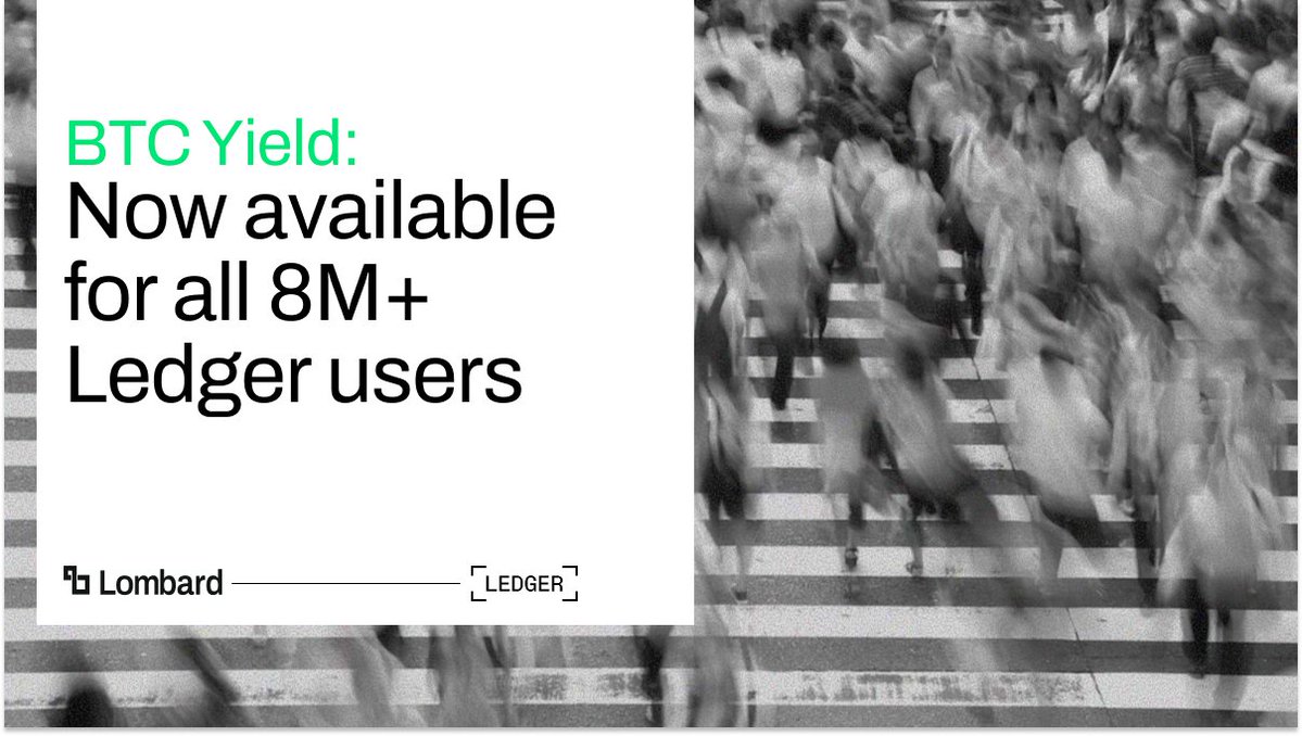 Lombard_Finance's tweet image. BTC Yield is now available for every Ledger user. 🟩

After a successful pilot, the rollout is complete.

That’s 8M+ users and ~22% of the world’s Bitcoin with a path to earn native BTC yield, designed to keep custody exactly where it belongs.