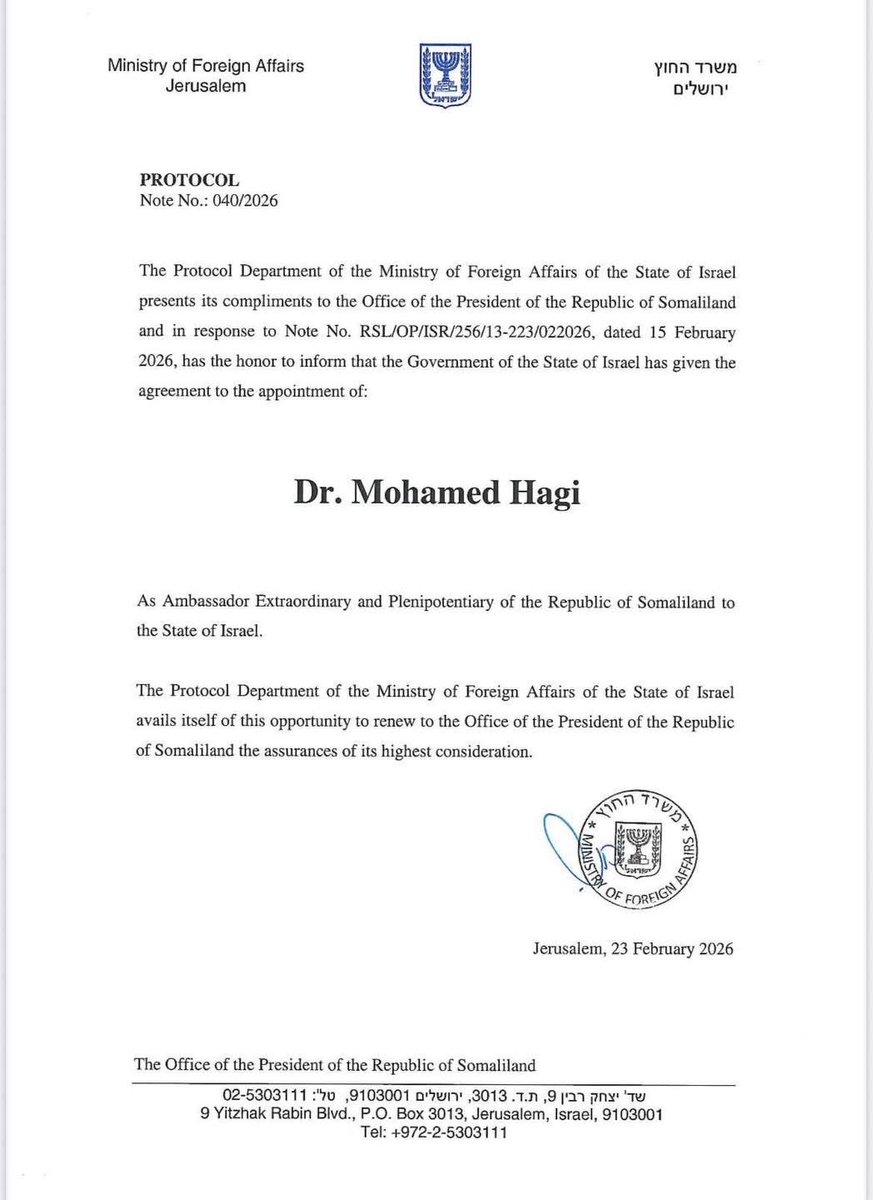 abalishes's tweet photo. @IsraeliPM excepted Somaliland Ambassador. Thank you @IsraeliPM who knowledges the  facto Nations  and so that will more nations will join to do that  Somaliland sovereignty. https://t.co/lAZ6L4TuoN