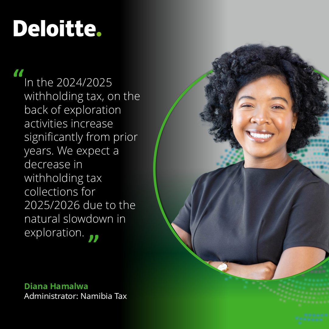 Withholding tax updates will be expected from the Minister tomorrow.

#Nationalbudget #DeloitteNamibia #DeloitteTax #togethermakesprogress