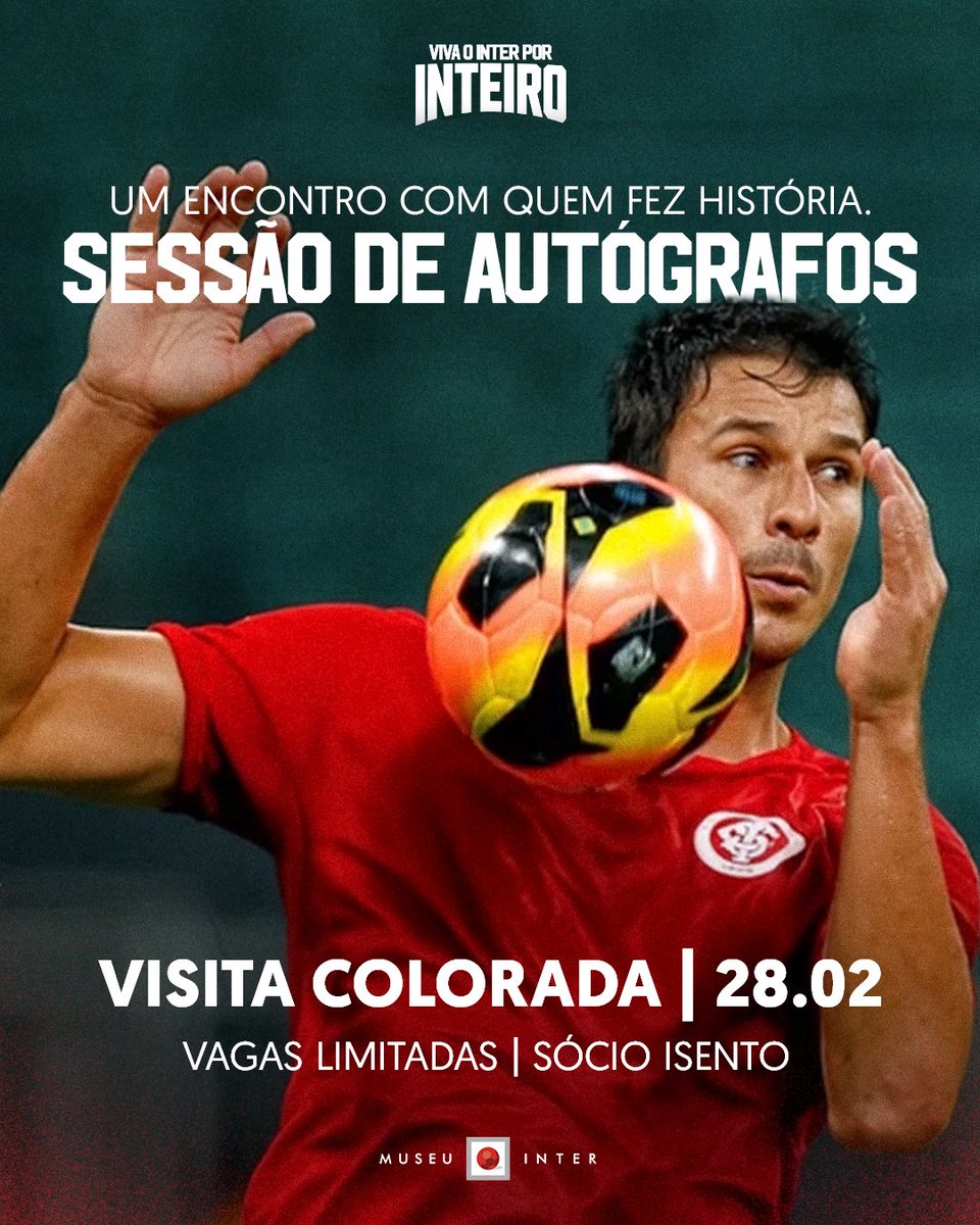 Visita Colorada com Índio! 🏆⚽️

O zagueiro Campeão de Tudo estará com a torcida na Visita Colorada das 11h, no sábado (28), para uma sessão exclusiva de autógrafos. ✍

✅ Sócios são isentos;
💰 Não sócios: R$ 50 (inteira) e R$ 25 (meia‑entrada);
⚠️ Vagas limitadas;
🇦🇹 Sábado,