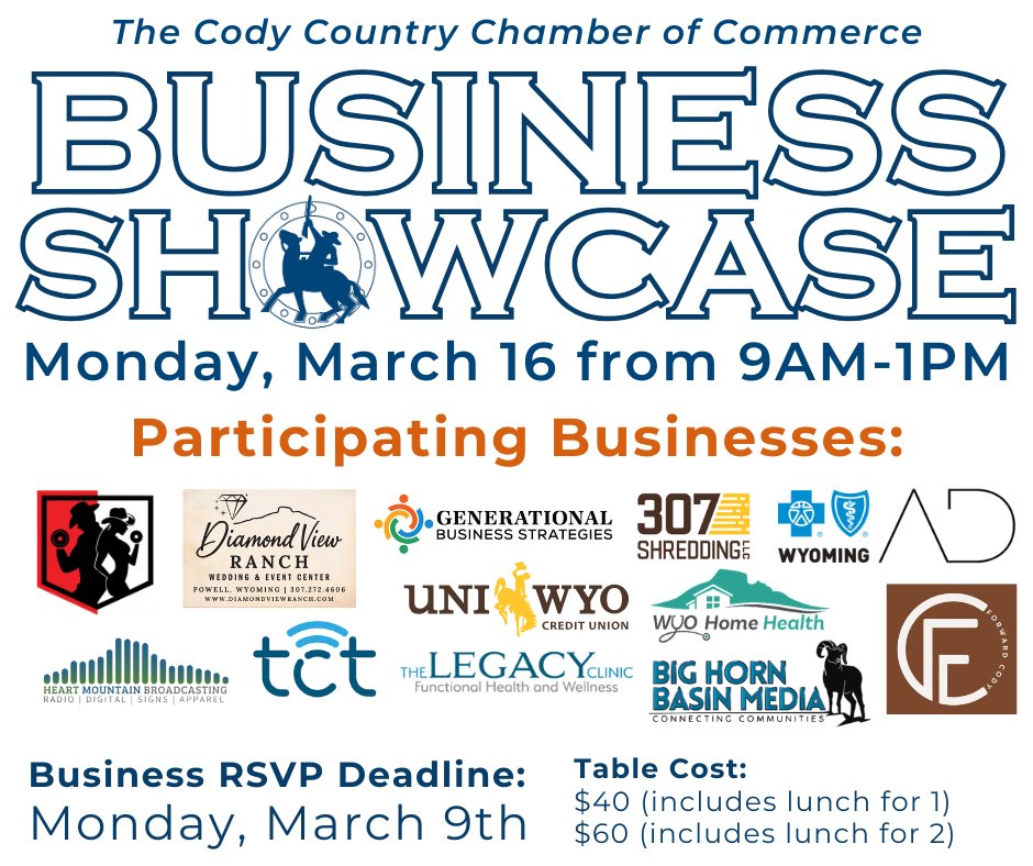 We're filling up fast but still looking for a few additional businesses to participate in our upcoming Business Showcase at the Holiday Inn! Register now: business.codychamber.org/events/details…