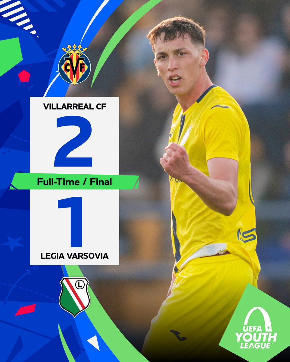 Et Villarreal verra les 1/4 de la #YouthLeague !!

Victoire 2-1 (Hugo Lopez et Arjona) vs un <a href="/legia_france/">Legia Warszawa France</a> 🇵🇱réduit à 10 en 1ere MT.

Le mini submarino affrontera le PSG en mars 🇨🇵 pour une place au final 4.

👀 Match XXL de l'ailier gauche Joselillo Gaitán (retenez ce nom...).