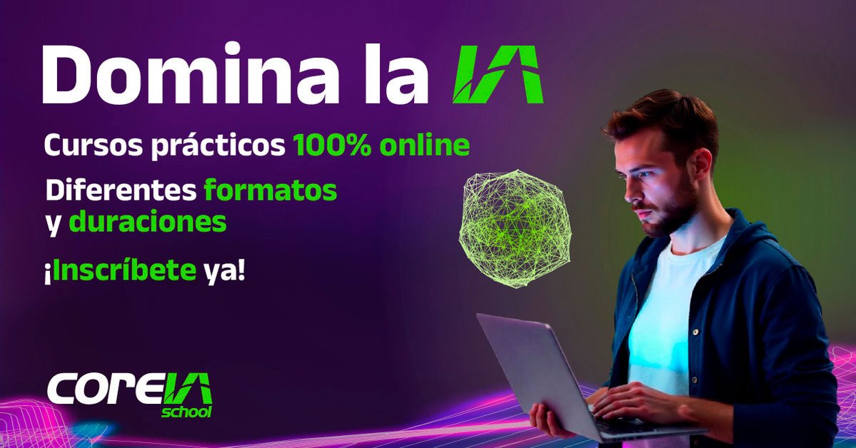 ¿Te gustaría aprender sobre #InteligenciaArtificial y cómo sacarle rendimiento en tu puesto de trabajo o en tu día a día? Descubre nuestra #formación en IA, en modalidad online ¡con aula virtual!: coreiaschool.com/cursos-intelig… #cursos #CoreIASchool