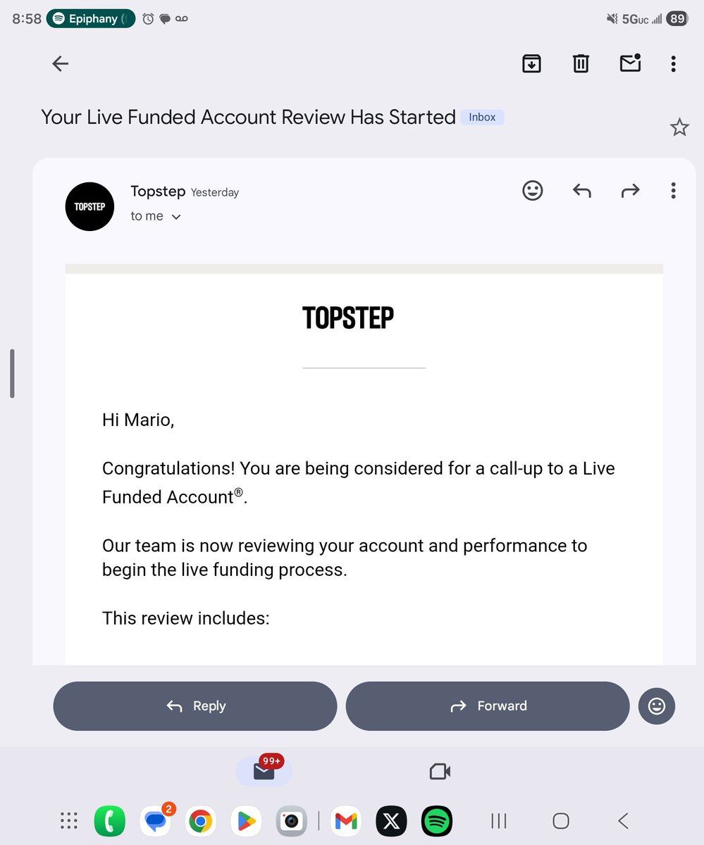 Newbreedtrading's tweet photo. Just got the call up to Live @Topstep @MichaelPatak let's see if I can negotiate daily limits after I grew a 50k express with 2k drawdown to over 109k in one month. https://t.co/mL5rtzTVfc
