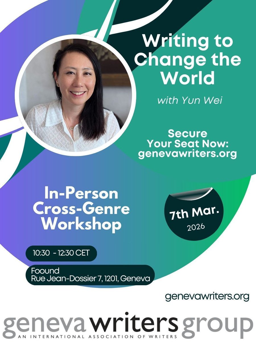 GenevaWriters's tweet photo. ✨ Writing to Change the World ✨ In-person workshop with poet Yun Wei on how we can use the 💪 of writing to enact change in the world, how individual ✏ can lead to community, and how your truth can be written to start a movement!

Sign up now! https://t.co/TiabLrSYoT https://t.co/XZOQxo2k30