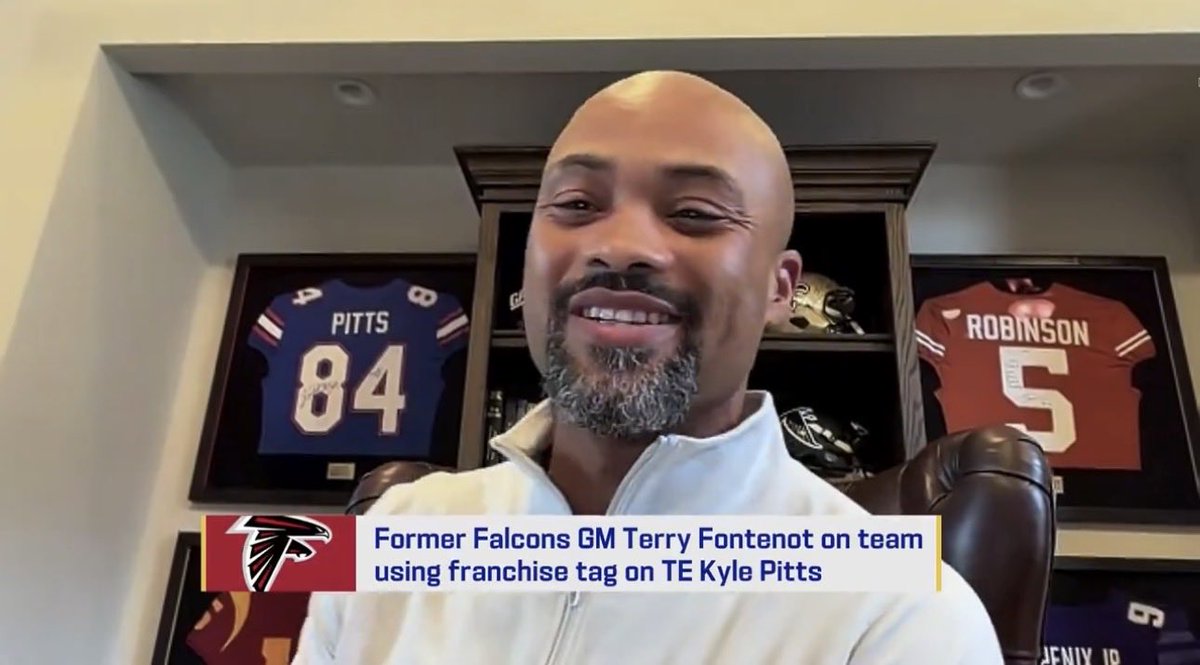 Terry Fontenot having the college jerseys of Kyle Pitts, Bijan Robinson, Drake London, and Michael Penix Jr. framed in his home office is so wholesome.