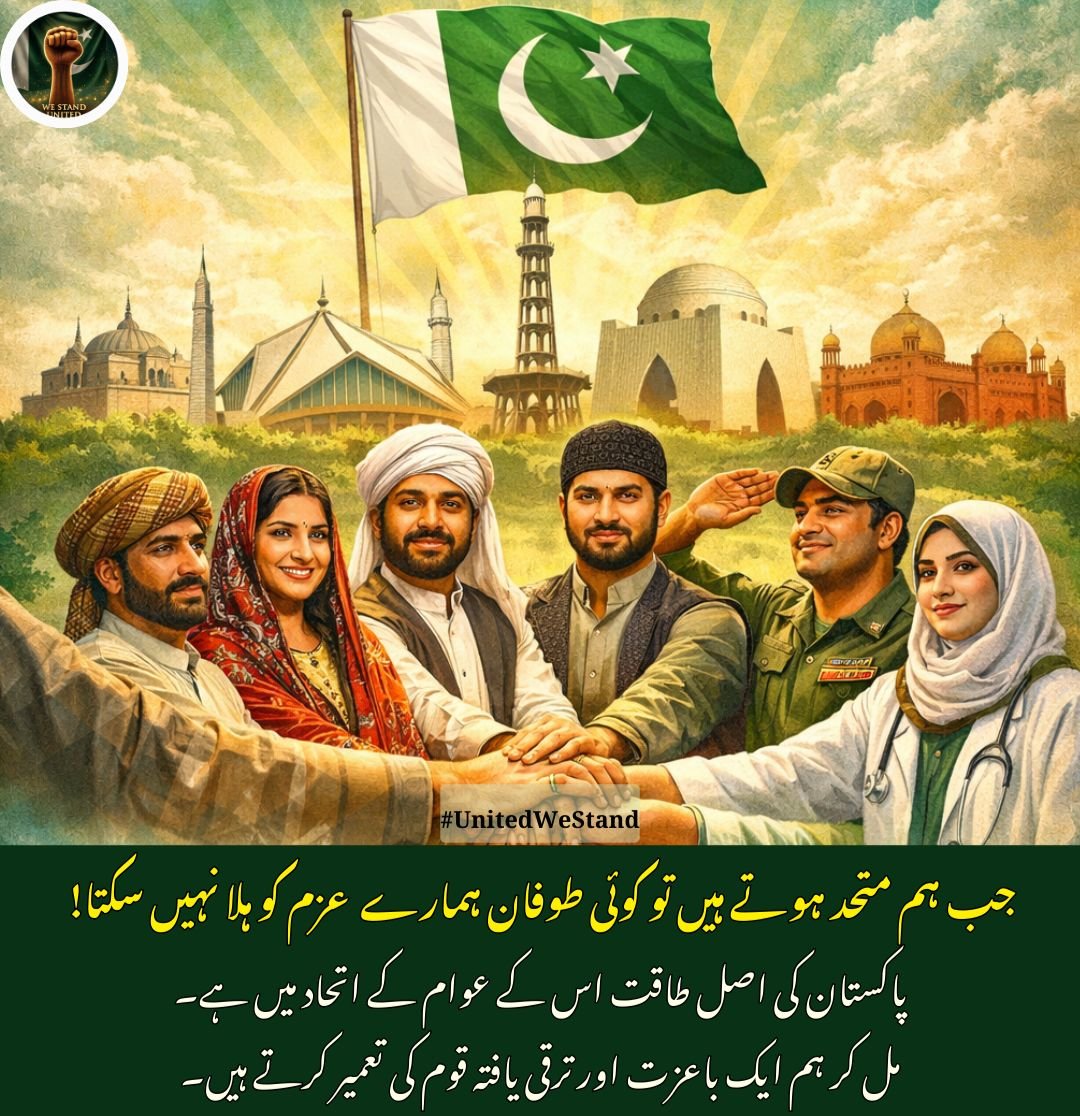 BL_Rang's tweet image. جب ہم ایک ہوں تو کوئی طوفان ہمارے عزم کو متزلزل نہیں کر سکتا!
پاکستان کی سب سے بڑی طاقت اس کے عوام کا متحد ہونا ہے
مل کر ہم ایک روشن، باعزت اور ترقی یافتہ قوم کی بنیاد رکھتے ہیں

#PakistanUnity #StrongerTogether #NationalStrength #Progress #UnitedWeStand