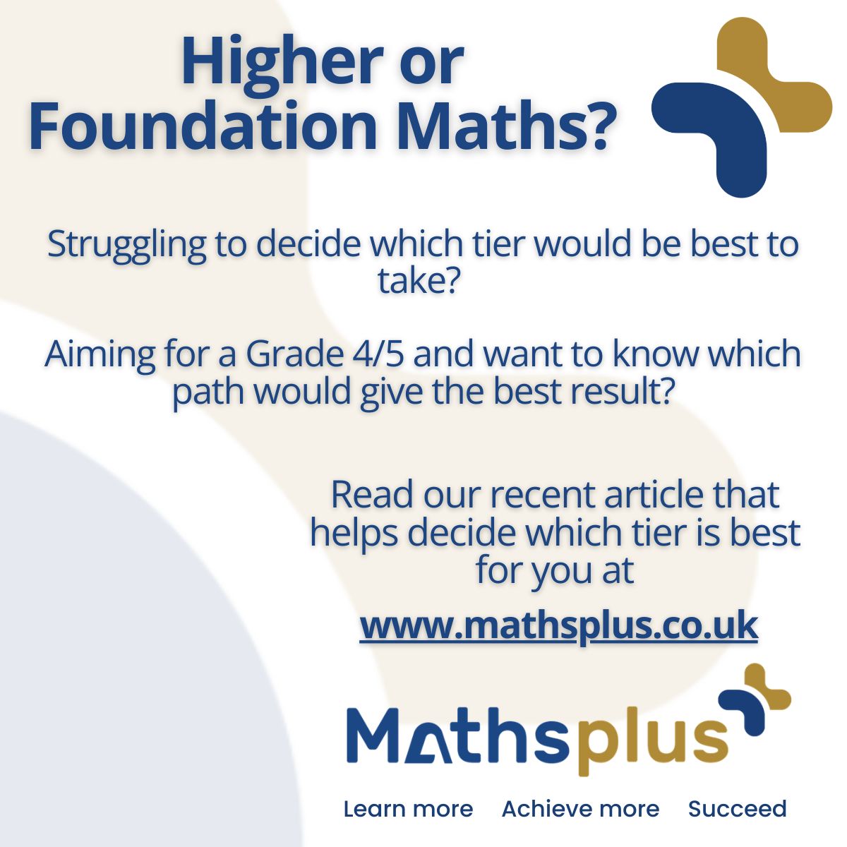 MathsplusUK's tweet photo. Not sure whether to choose Foundation or Higher GCSE Maths? 🤔📚

Our latest blog breaks down the key differences and how to choose the right tier with confidence.

Perfect for students (and parents!) making that big decision 

Read here 👇
https://t.co/EeAwZpPhUi 

#GCSEMaths https://t.co/Nk3BZPR2zi