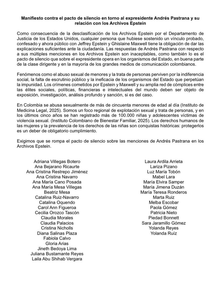 ✋ Colombia Informa se suma al rechazo y condena de este pacto patriarcal de las élites. Exigimos que el expresidente Andrés Pastrana responda y que la justicia y los medios hagan su trabajo, el cuál no puede ser el de la complicidad. #NoAlPactoDelSilencio