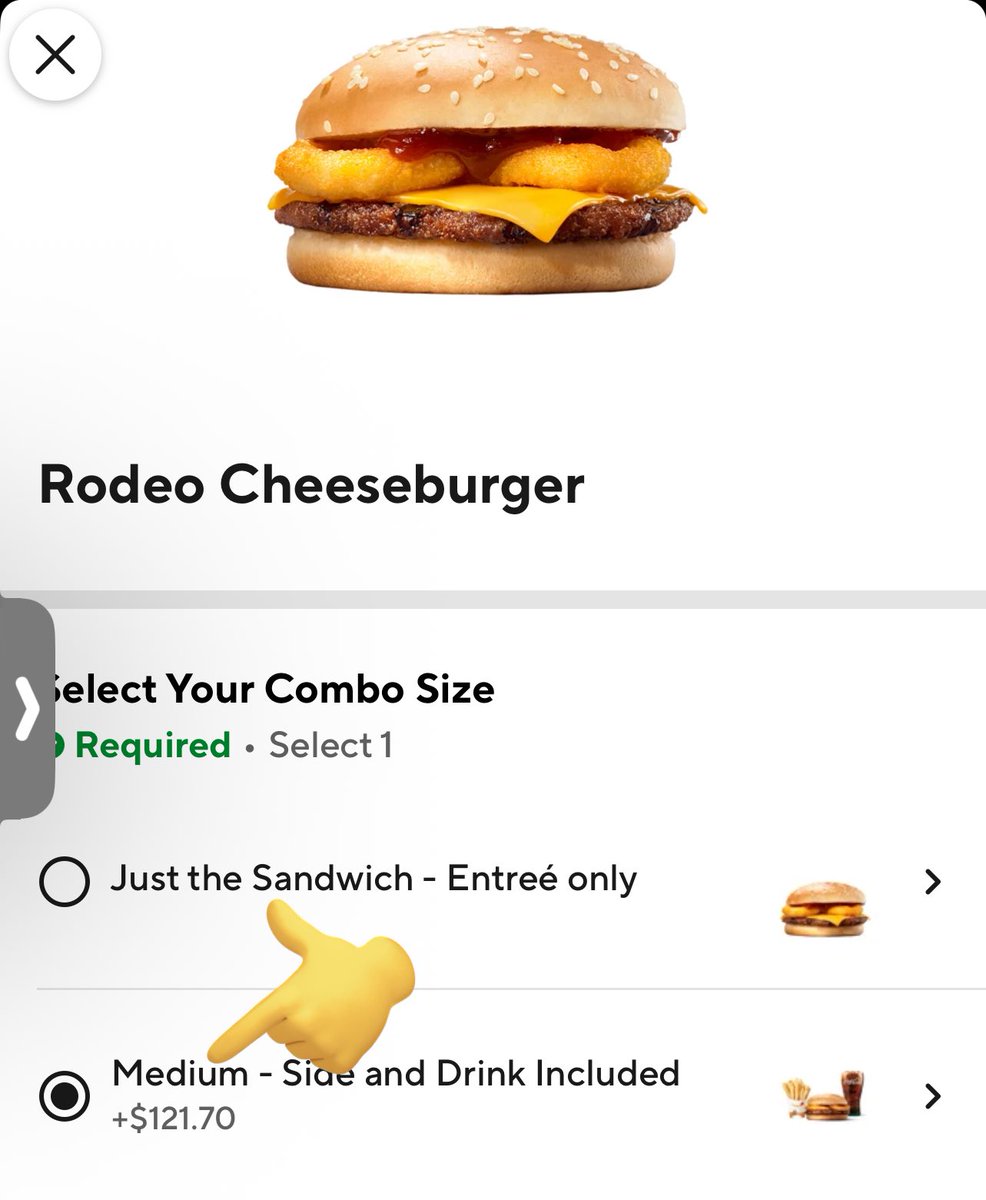 Hey <a href="/BurgerKing/">Burger King</a> I know your Rodeo Burger is good… but it’s not $121 good on <a href="/DoorDash/">DoorDash</a> … 🤣